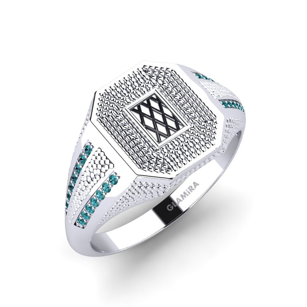 Plata 925 Diamante Azul Anillo de Hombre Prog