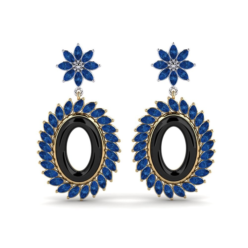 9ct Yellow & White Gold Dark Blue Zirconia Women's Earring Prouty