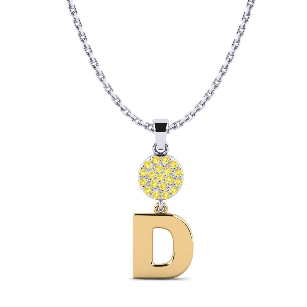 750 Weiß & Gelbgold Gelber Saphir Damen anhänger Pruneau - D