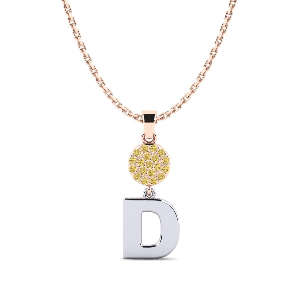14k Oro Rosa & Blanco Diamante Amarillo Colgante de Mujer Pruneau - D
