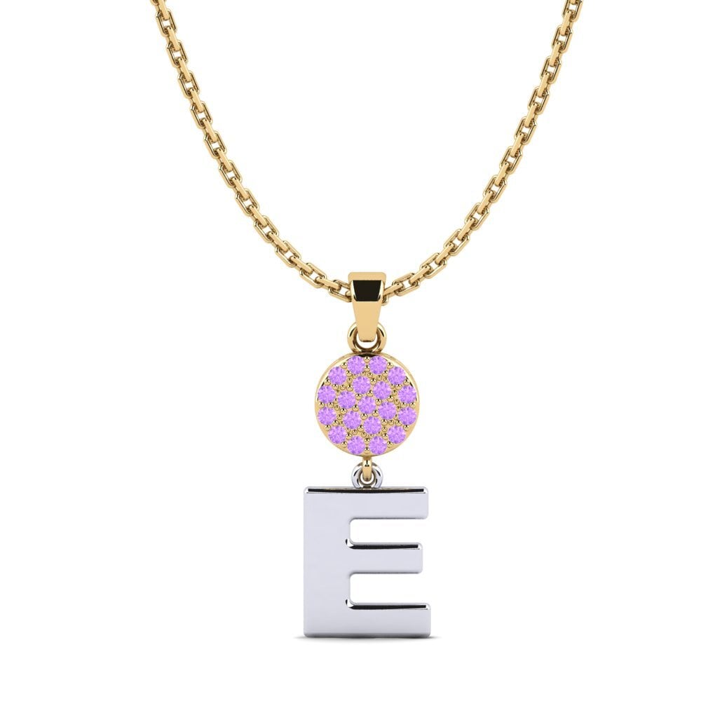 375 Gelb & Weißgold Amethyst Damen anhänger Pruneau - E