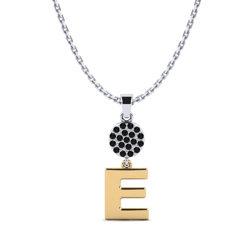 585 Weiß & Gelbgold Schwarzer Saphir Damen anhänger Pruneau - E