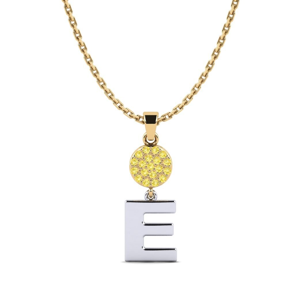 750 Gelb & Weißgold Gelber Saphir Damen anhänger Pruneau - E