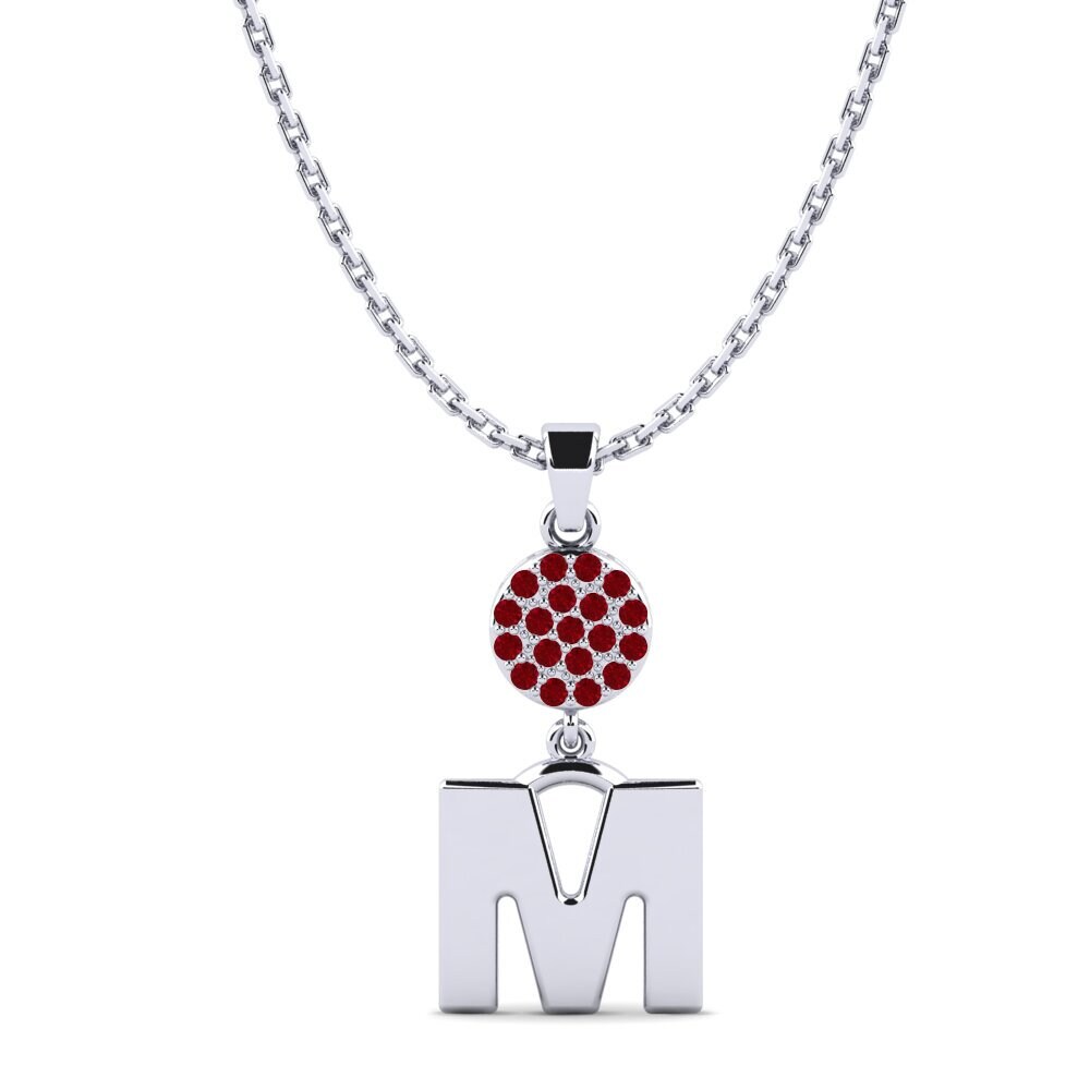 950 Palladium Roter Zirkonia Damen anhänger Pruneau - M