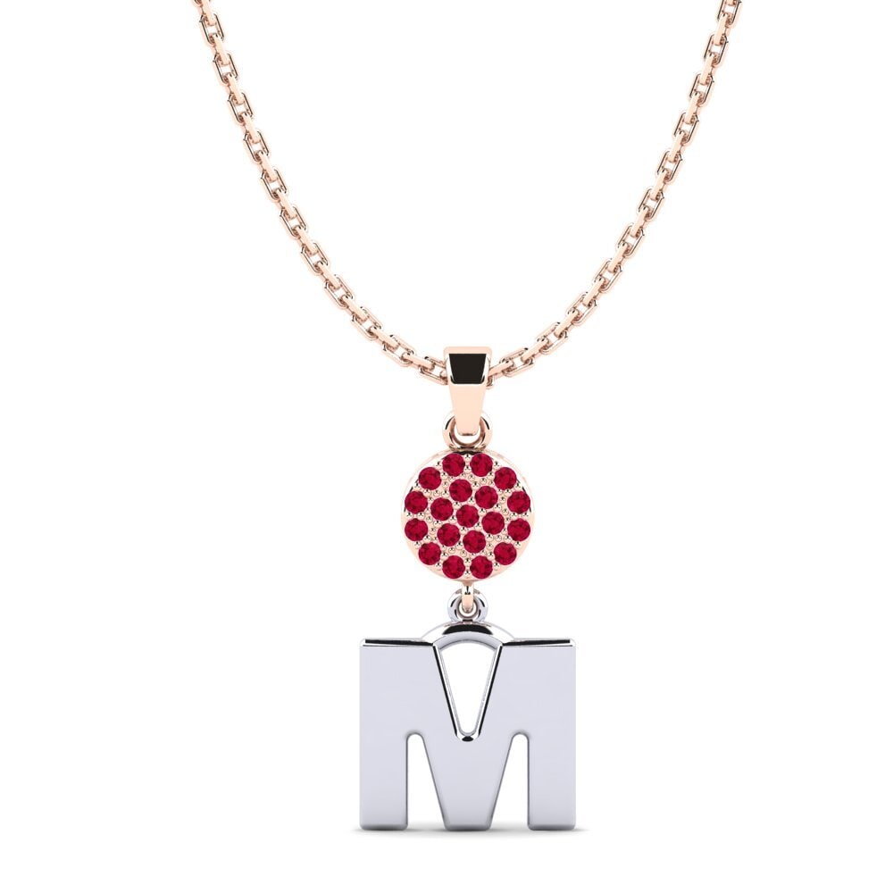 9ct Rose & White Gold Ruby Women's Pendant Pruneau - M