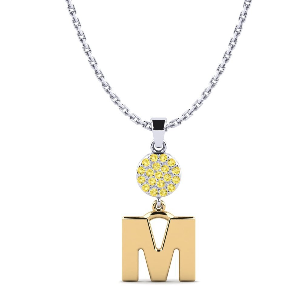750 Weiß & Gelbgold Gelber Saphir Damen anhänger Pruneau - M