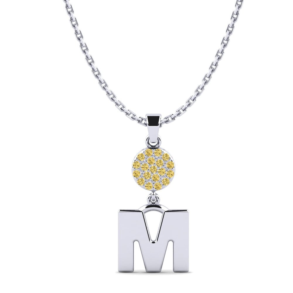 Weißgold 585 Gelber Diamant Damen anhänger Pruneau - M