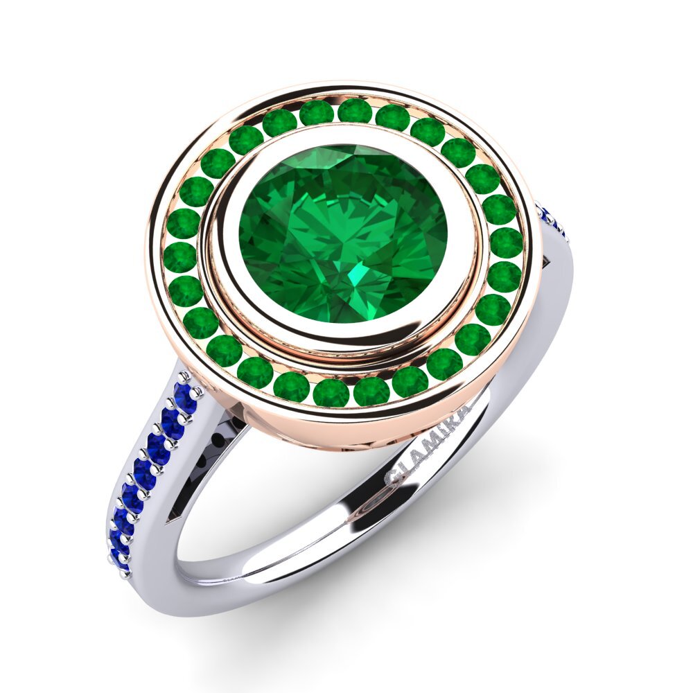 14K Wit & Rood Goud Smaragd (Gemaakt in het laboratorium) Verlovingsring Prunella