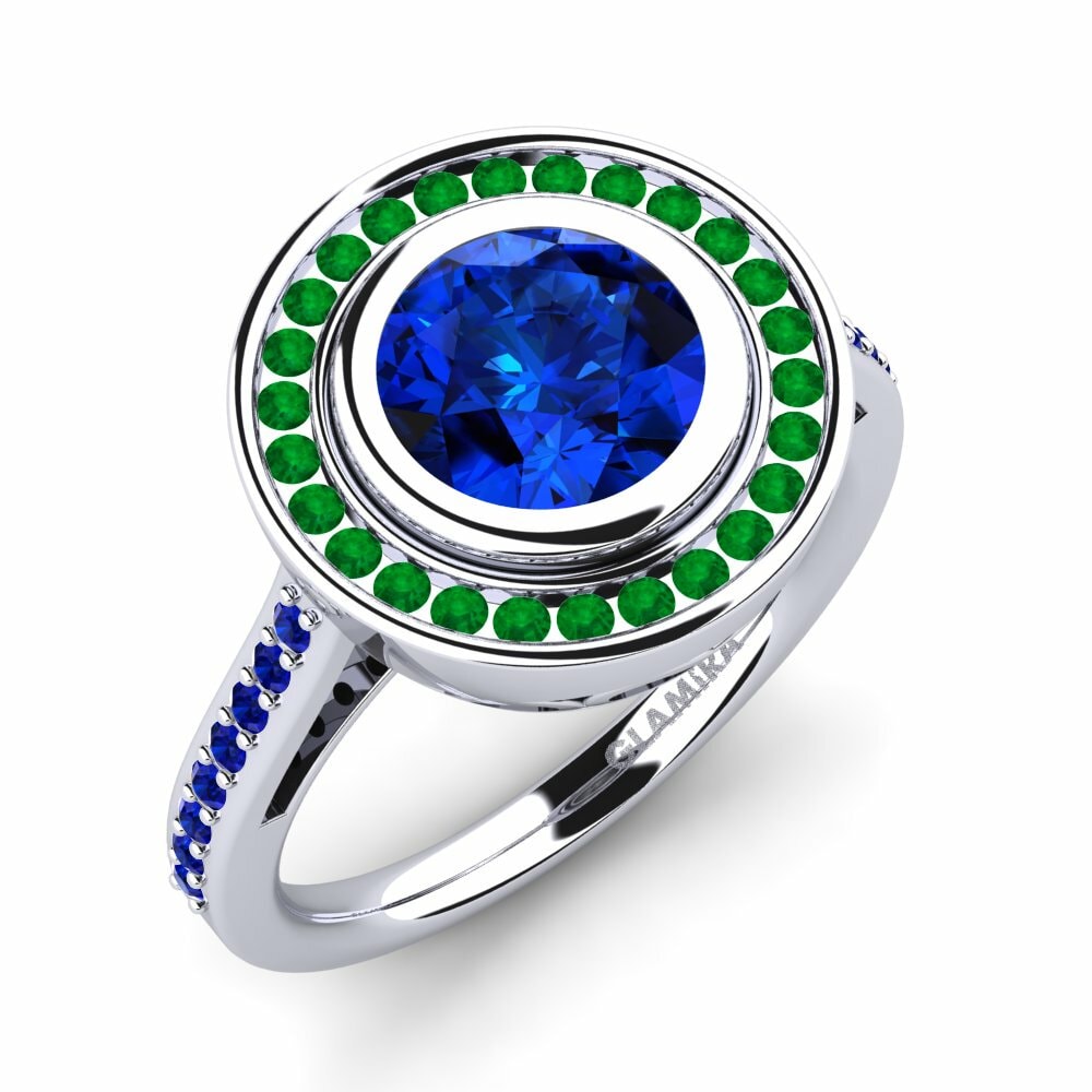 Nhẫn đính hôn Prunella Đá Emerald (Đá nhân tạo)