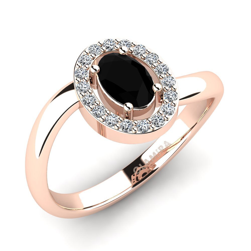 Oro Rosso 585 Diamante Nero Anello da donna Puccod