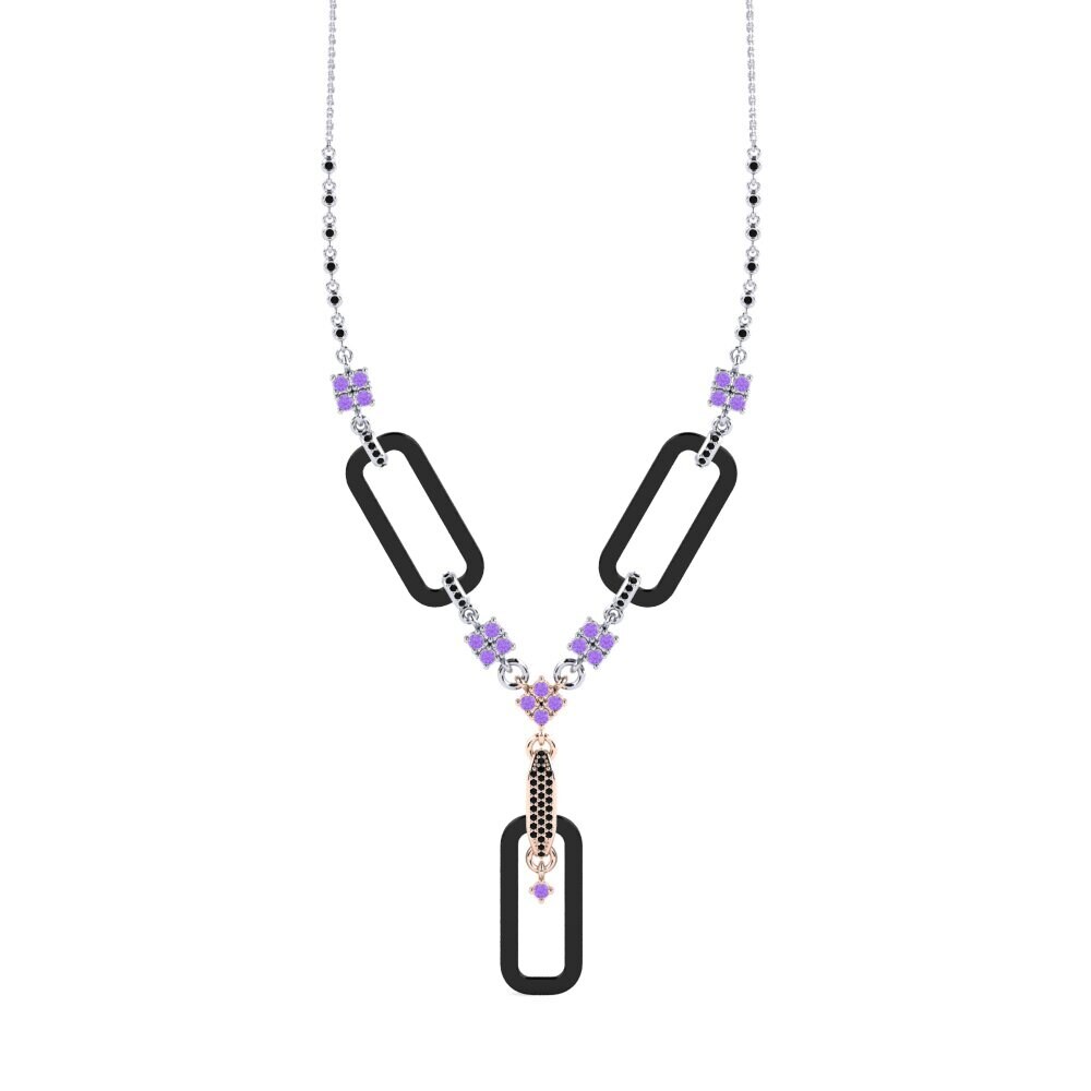 18ct White & Rose Gold Amethyst Women's Necklace Punita