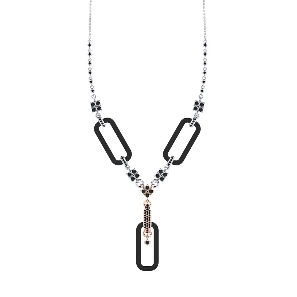 14ct White & Rose Gold Black Onyx Women's Necklace Punita