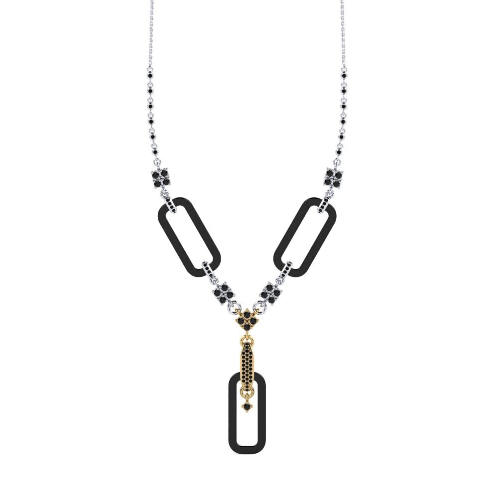 9ct White & Yellow Gold Black Onyx Women's Necklace Punita