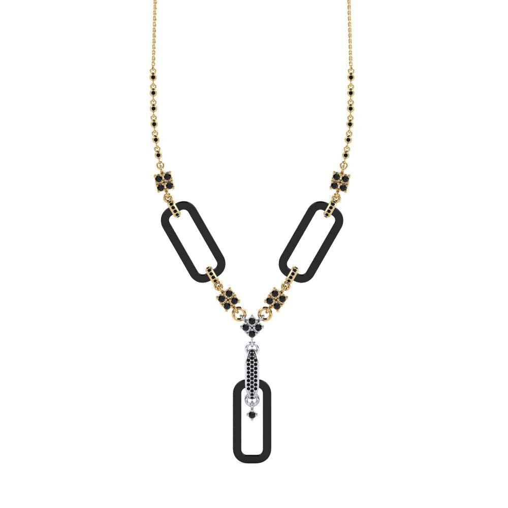 14ct Yellow & White Gold Black Onyx Women's Necklace Punita
