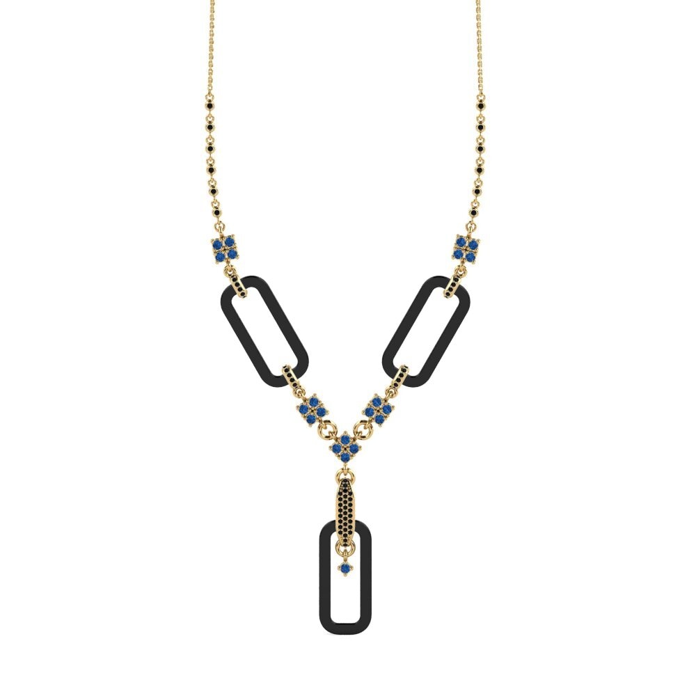 9ct Yellow Gold Dark Blue Zirconia Women's Necklace Punita