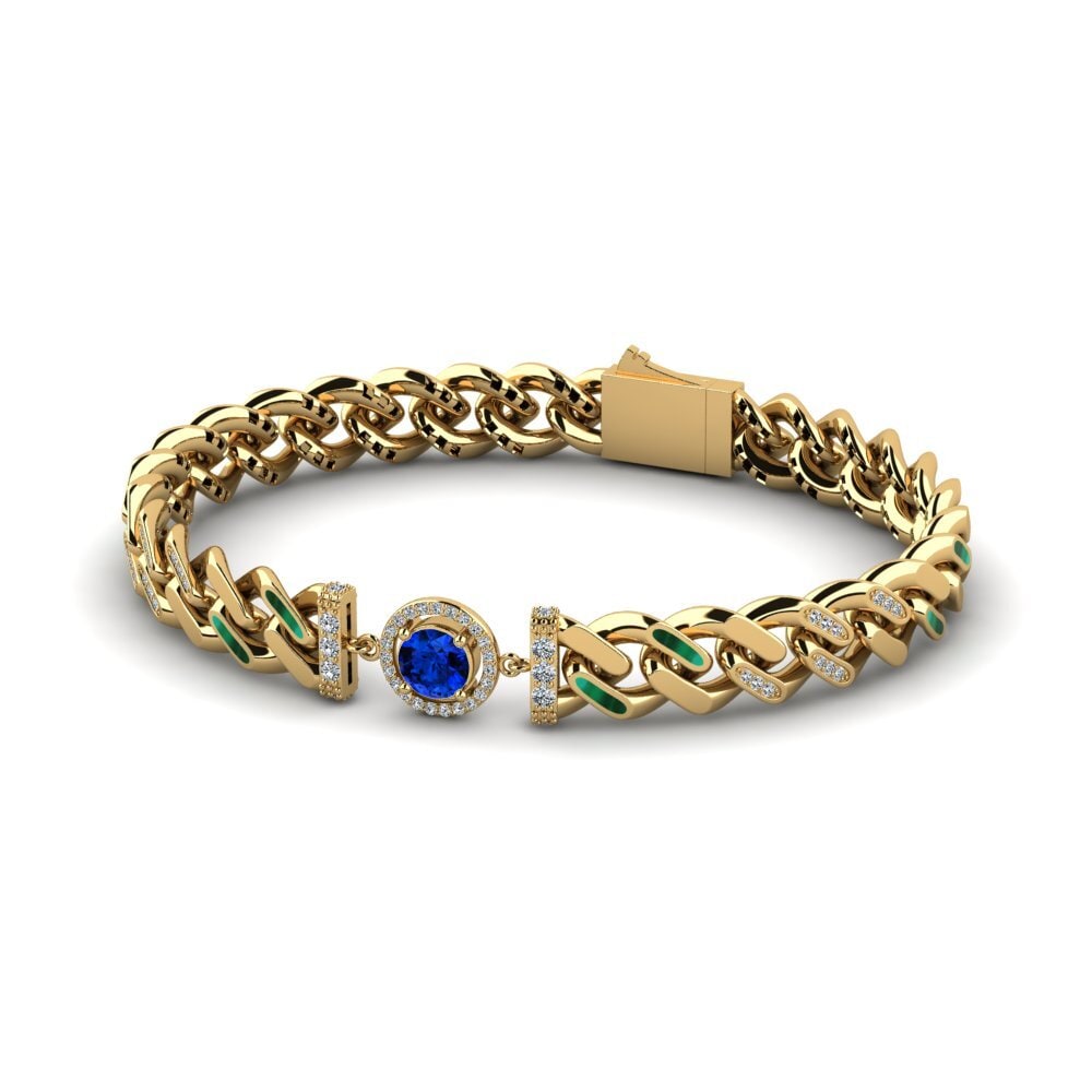 14k Oro Amarillo Safiro (Creado en Laboratorio) Pulsera de Mujer Purgrotabile