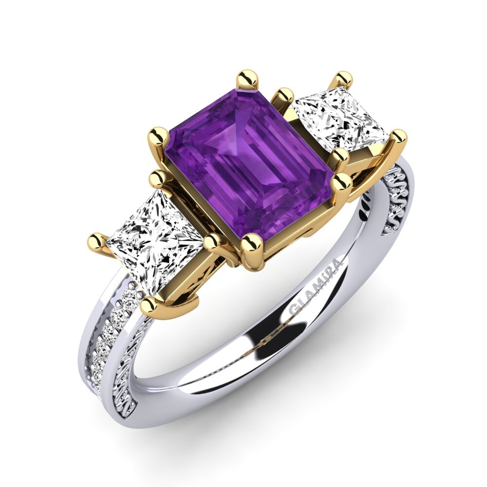 14k Oro Blanco & Amarillo Amatista Anillo de compromiso Purnima