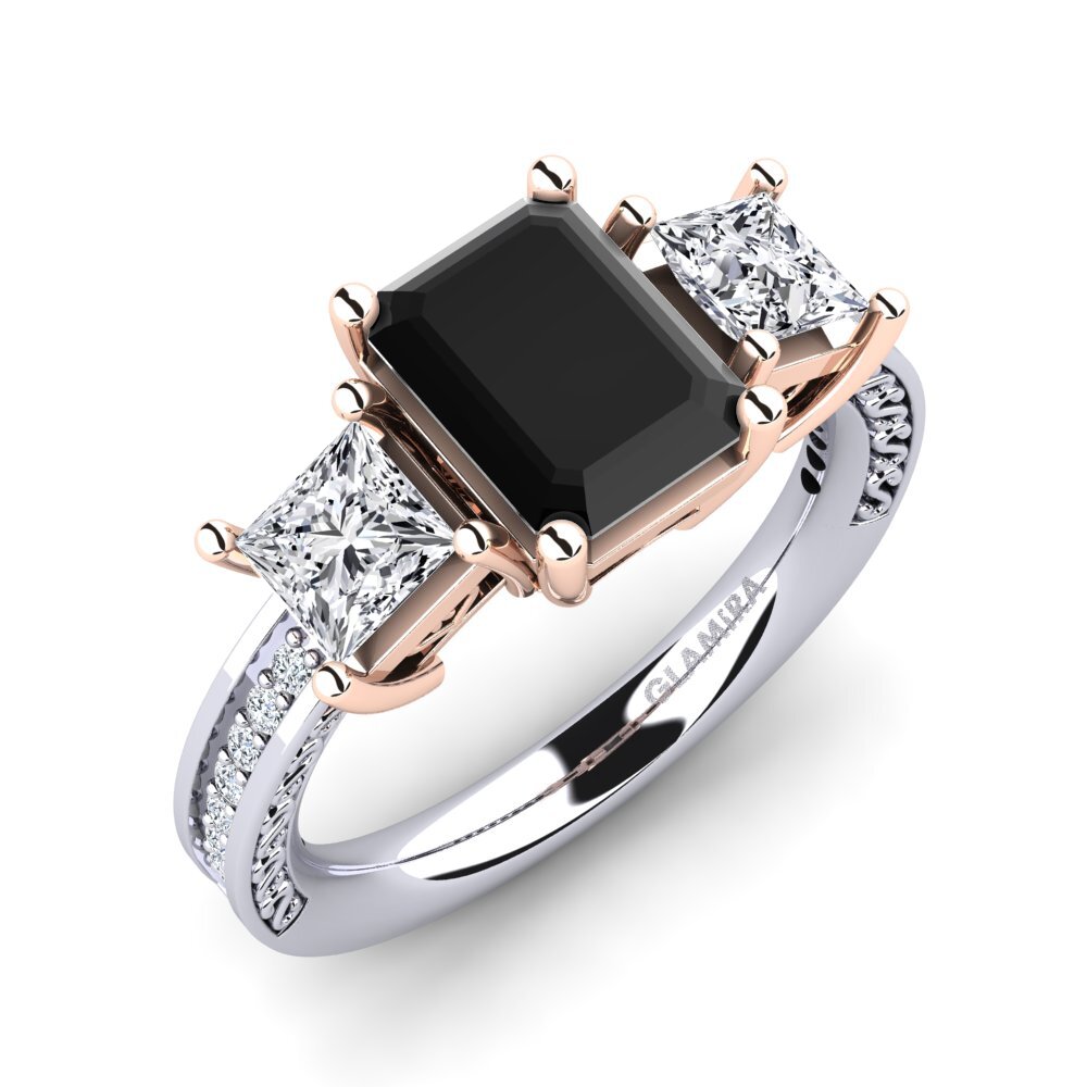 9ct White & Rose Gold Black Onyx Engagement Ring Purnima