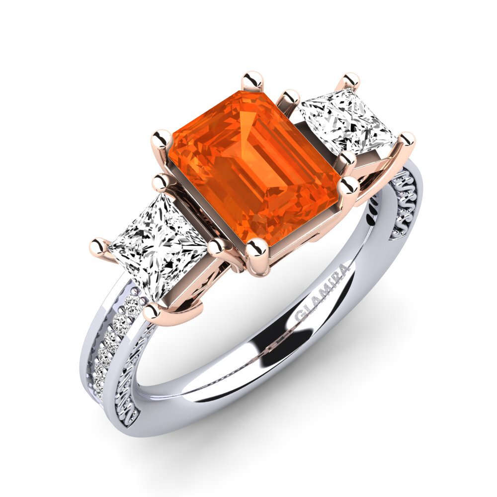 18k Oro Blanco & Rosa Ópalo Fuego Anillo de compromiso Purnima