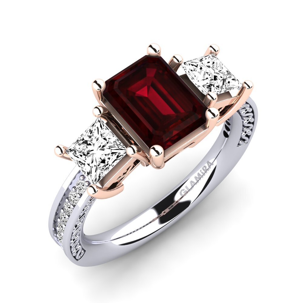 18k Oro Blanco & Rosa Granate Anillo de compromiso Purnima