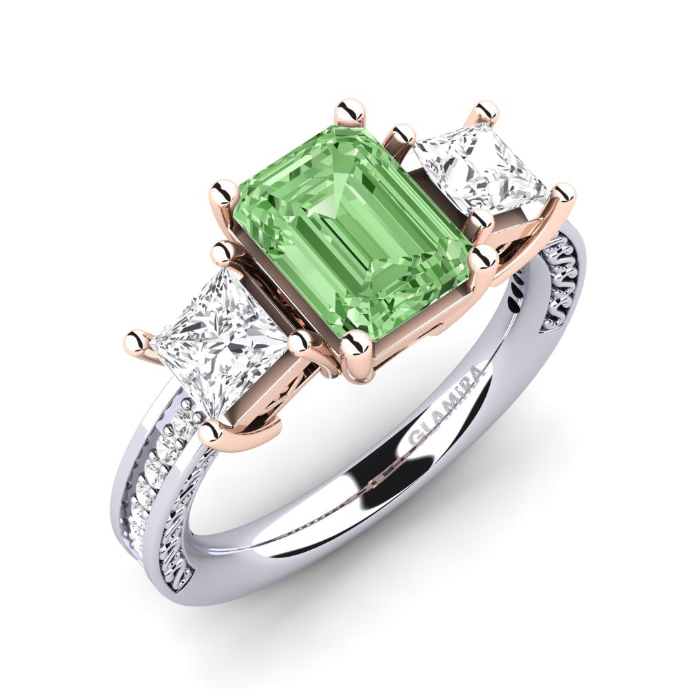 18ct White / Rose Gold Green Diamond Engagement Ring Purnima