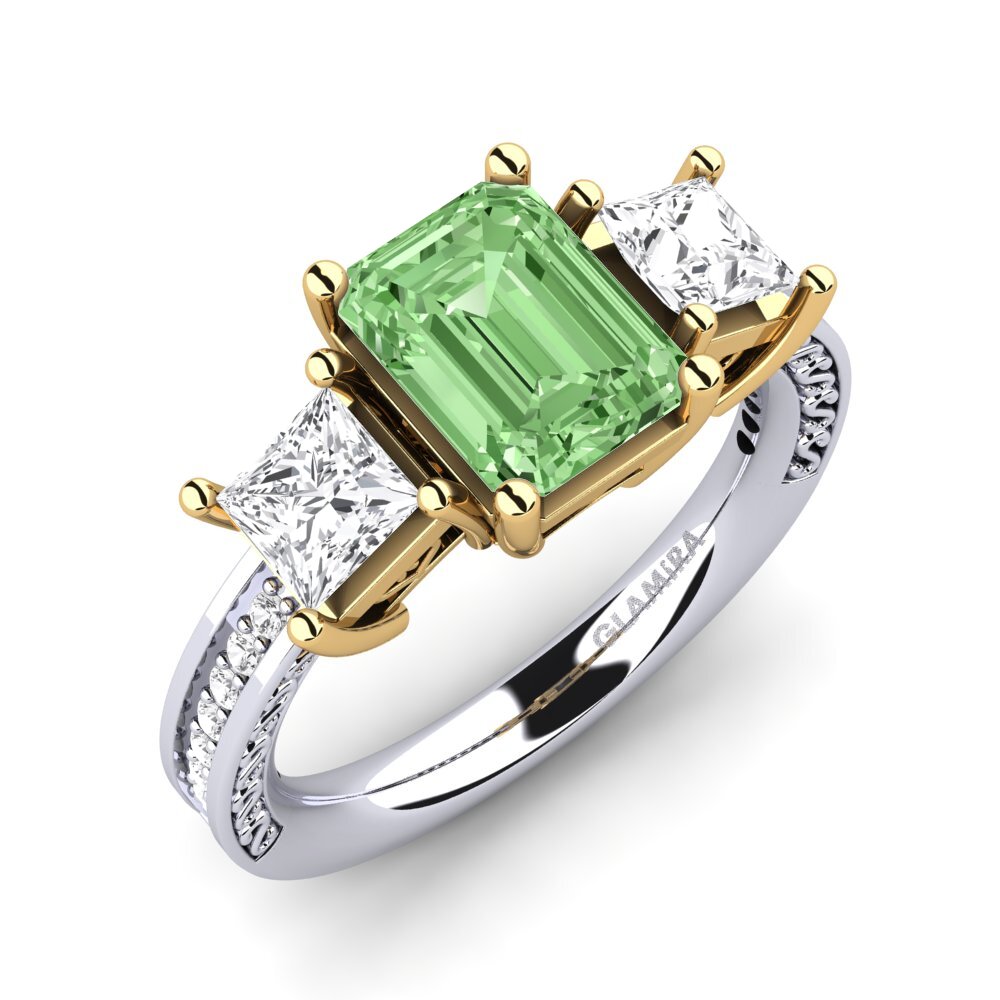 18ct White / Yellow Gold Green Diamond Engagement Ring Purnima