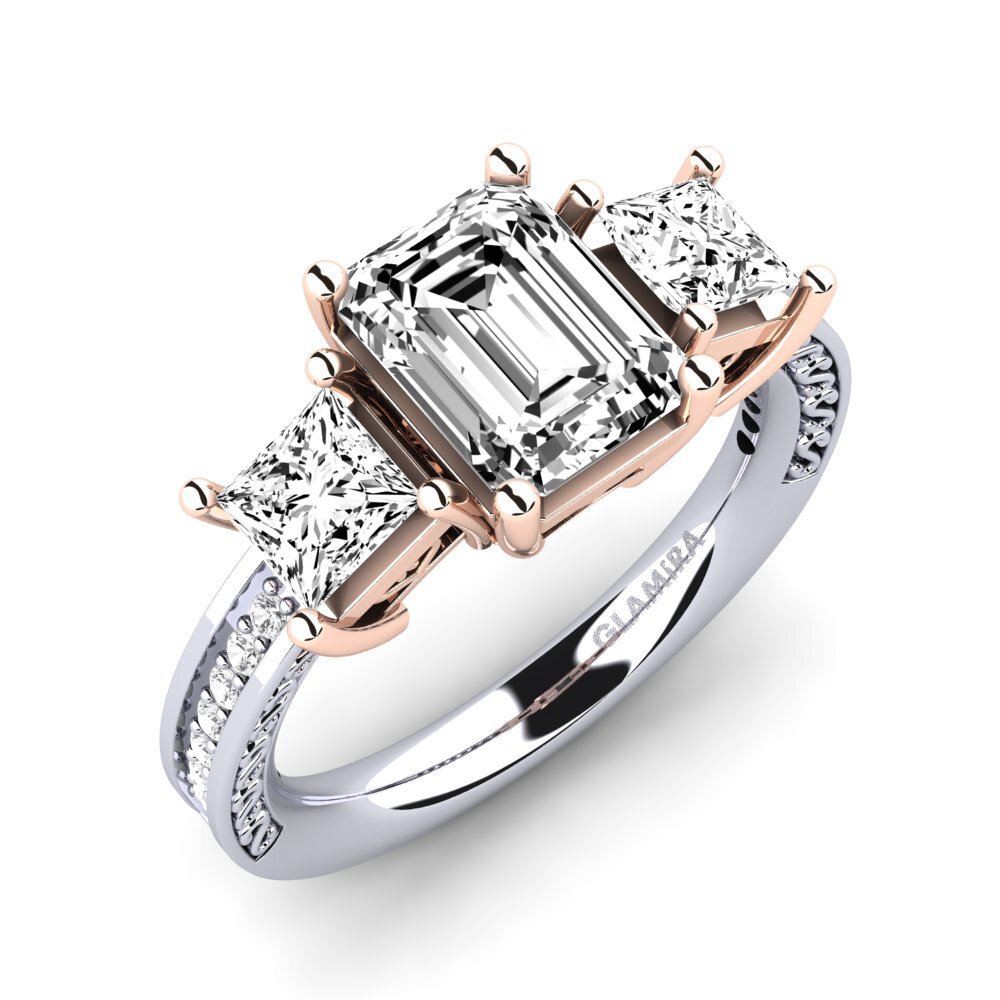 18k Oro Blanco & Rosa Moissanita Anillo de compromiso Purnima