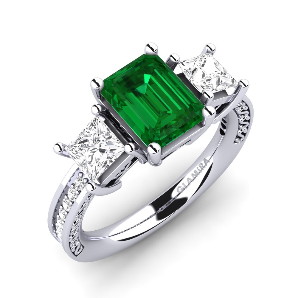 White Silver Emerald (Lab Created) Engagement Ring Purnima