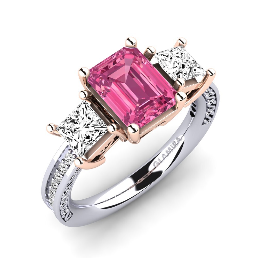 18k Oro Blanco & Rosa Turmalina rosa Anillo de compromiso Purnima