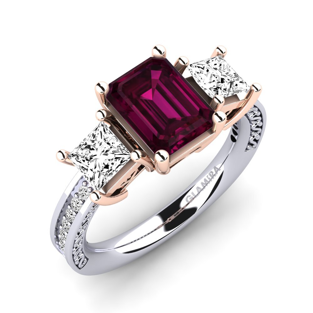 18ct White / Rose Gold Rhodolite Garnet Engagement Ring Purnima