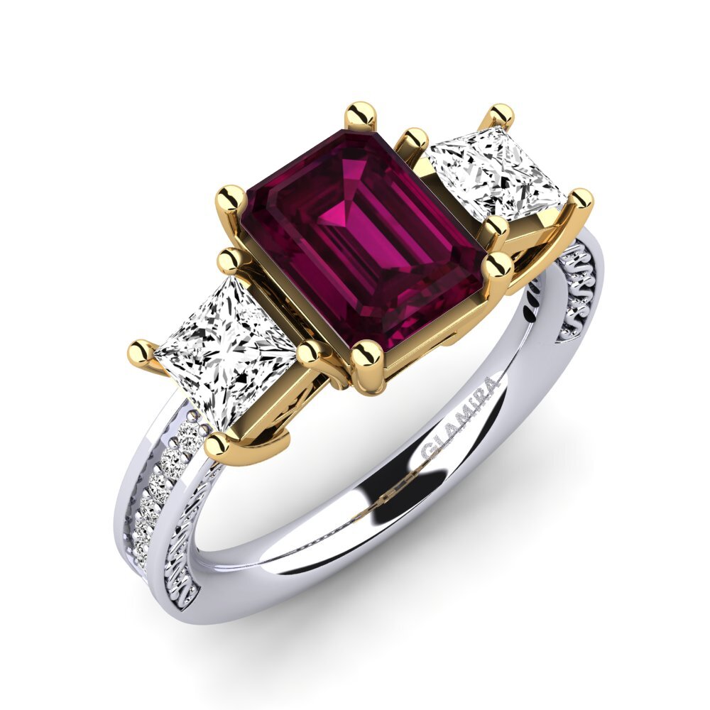 18ct White / Yellow Gold Rhodolite Garnet Engagement Ring Purnima