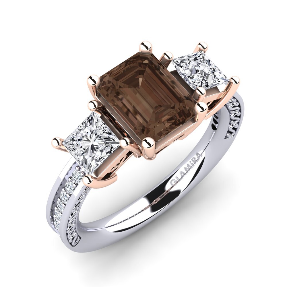 9ct White & Rose Gold Smoky Quartz Engagement Ring Purnima