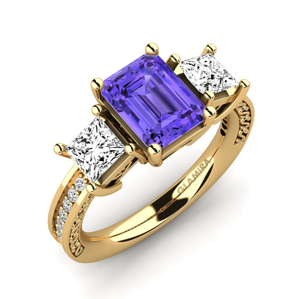 14k Oro Amarillo Tanzanita Anillo de compromiso Purnima