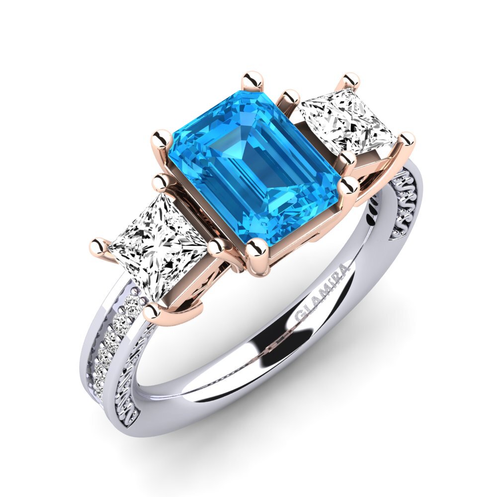 18ct White / Rose Gold Blue Topaz Engagement Ring Purnima