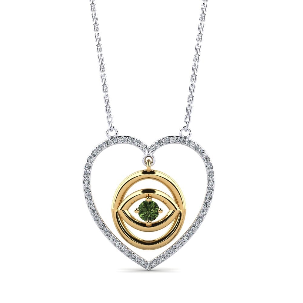 14k Oro Blanco & Amarillo Zafiro Verde Collar de Mujer Pushkin