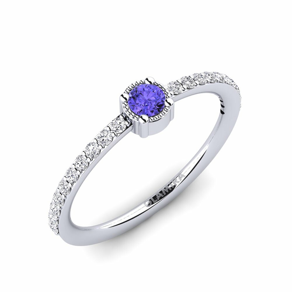Solitaire Pave Engagement Rings Puzo 585 White Gold Tanzanite