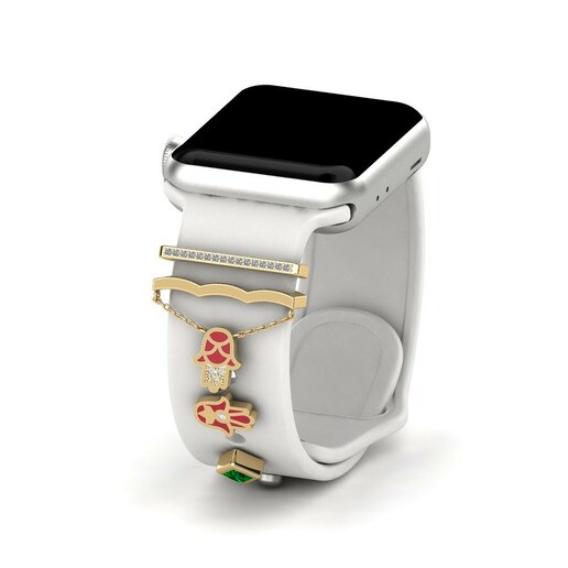 Phụ kiện Apple Watch® Qarsoodiga - SET Vàng 585 & Đá Swarovski Xanh Lá & Đá Swarovski & Đá Sapphire Trắng