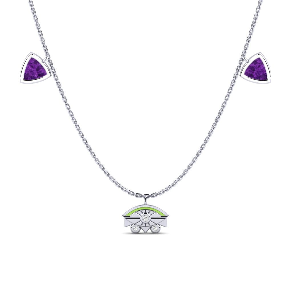 14k Oro Blanco Amatista Collar de Mujer Qawsalla