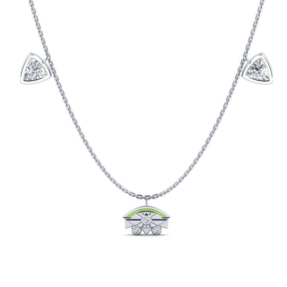 14k Oro Blanco Diamante Collar de Mujer Qawsalla