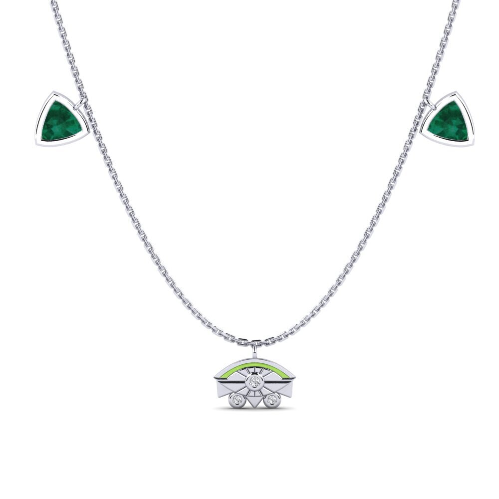 9k Oro Blanco Esmeralda Collar de Mujer Qawsalla