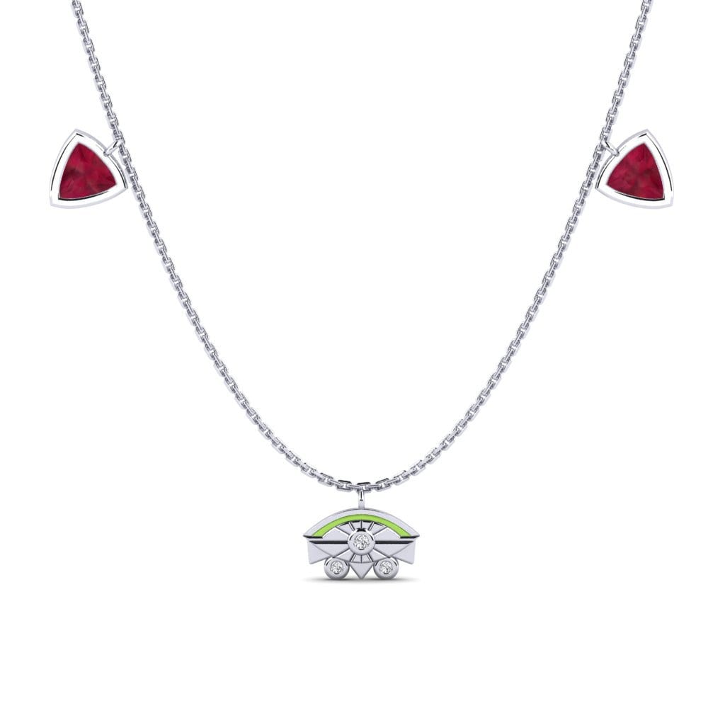 14k Oro Blanco Rubí Collar de Mujer Qawsalla