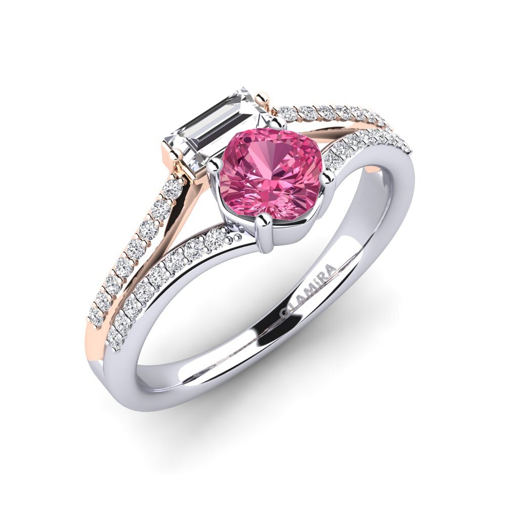 14ct White & Rose Gold Pink Tourmaline Engagement Ring Quart