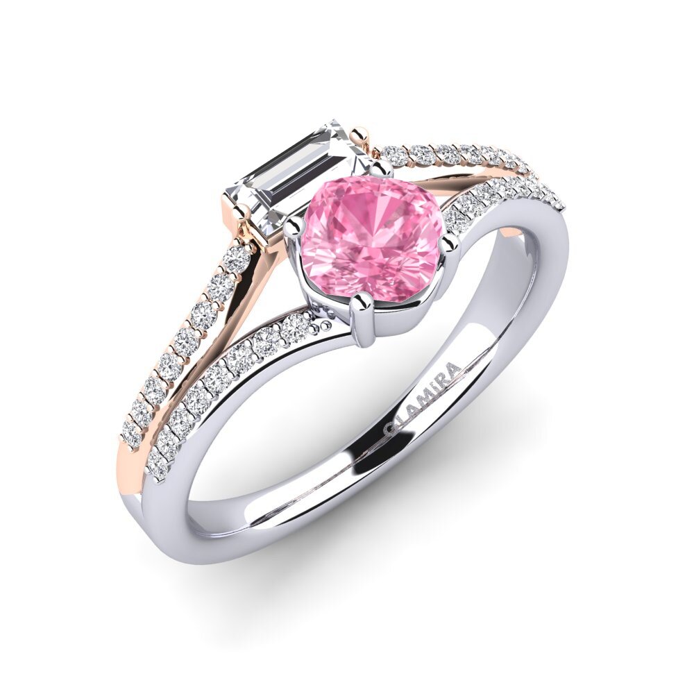 18ct White & Rose Gold Pink Sapphire Engagement Ring Quart