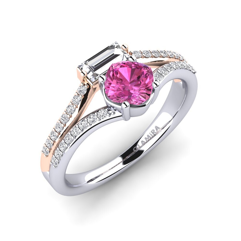 14ct White & Rose Gold Pink Topaz Engagement Ring Quart