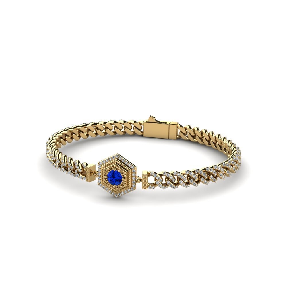 14k Oro Amarillo Safiro (Creado en Laboratorio) Pulsera de Mujer Quidenta