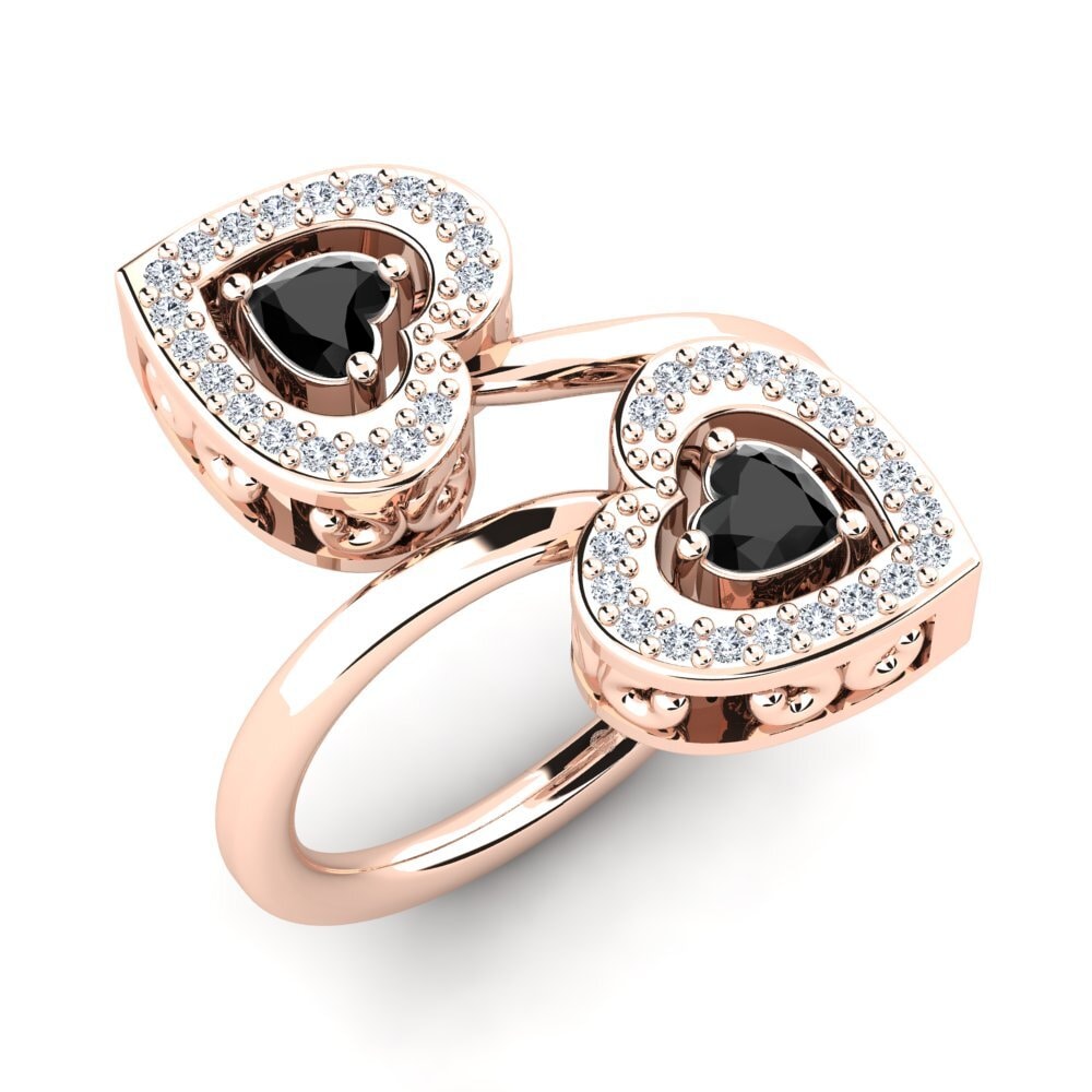 Oro Rosso 585 Diamante Nero Anello Quinnita