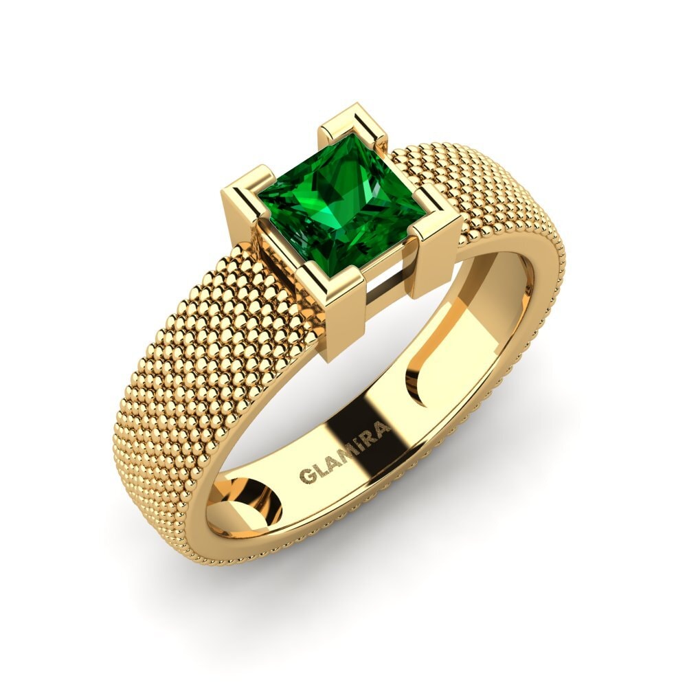 14k Oro Amarillo Circonita Verde Anillo de compromiso Quishm