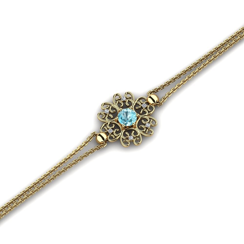 14ct Yellow Gold Blue Zircon Women's Bracelet Quiteze