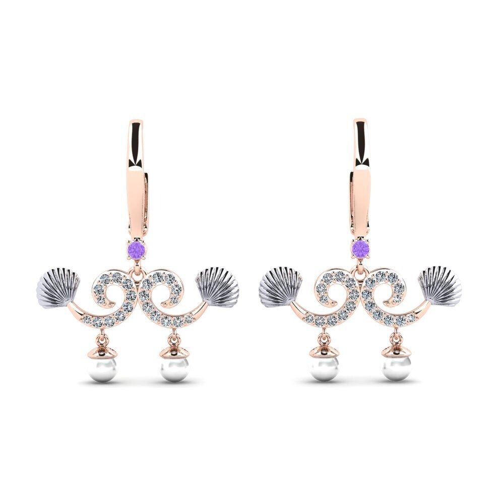 9ct Rose & White Gold Amethyst Women's Earring Quoi