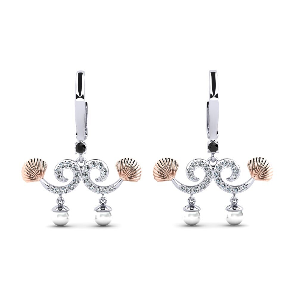 14k White & Rose Gold Black Onyx Women's Earring Quoi